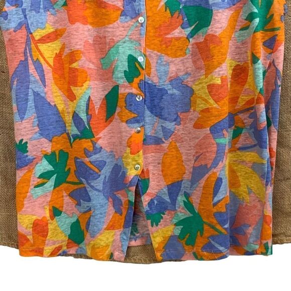 Joie 100% Linen Tropical Print Knit Button Back Top Size XL - Picture 7 of 10